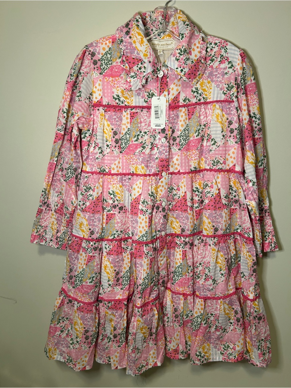 NWT Simply Southern Collar Tier Patchwork Floral Shirt Dress - Pink & Yellow XS